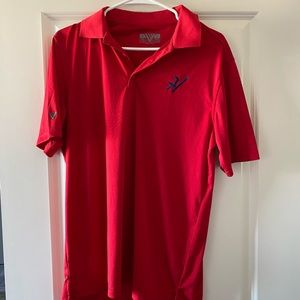 Red polo shirt with navy H